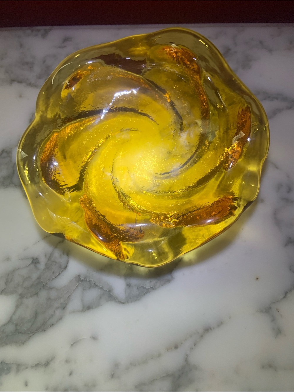 Fenton 1960s Amber Swirl Glass Trinket Bowl Ashtray - Uranium Glow